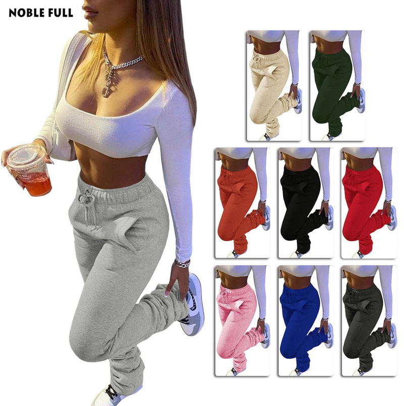 Streetwear Women Wide Leg Flare Stacked Ruched Pants High Waist Leggings Trousers Sportswear Sexy Tracksuit Sweatpants